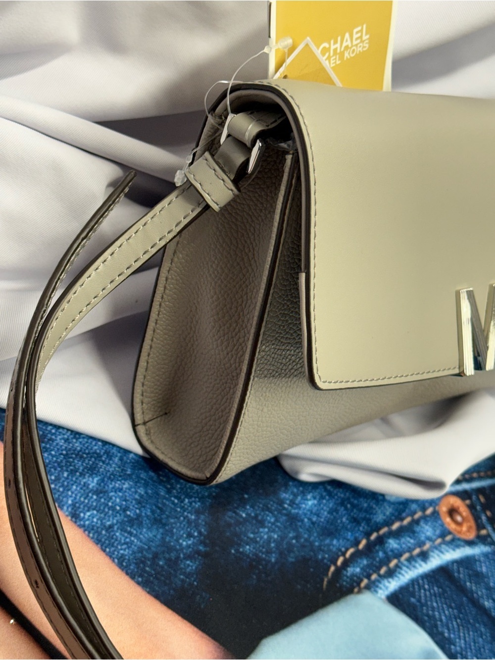 (new+tag) Michael Kors Montgomery leather large crossbody clutch grey crossbody - Picture 10 of 12